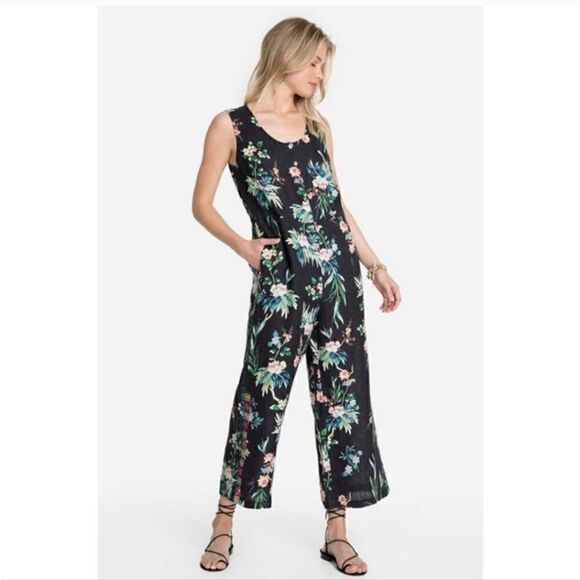 Johnny Was Workshop Easy Linen Jumpsuit Women's‎ size Small black floral NWTs - Picture 1 of 12